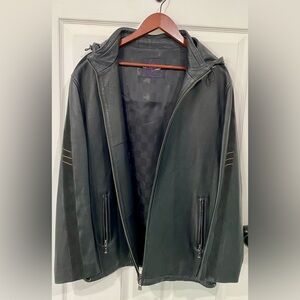 Men's Black Hooded Leather Jacket